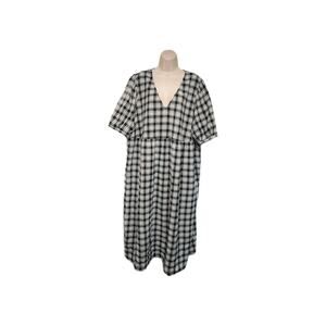 Divided H&M V-Neck Long Maxi Dress Black/White Plaid Puff Short Sleeves Size 3X